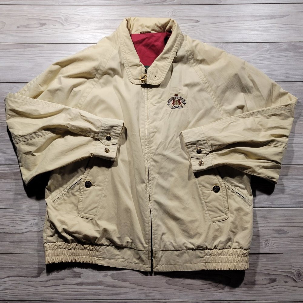 Woods & Irons Royal Golf Course Jacket Beige Mens Size L Rare Logo Button